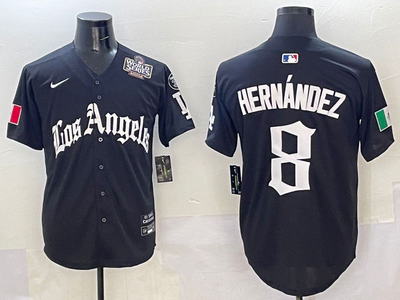 Men Los Angeles Dodgers 8 Hernandez Black Five generations Joint Name 2025 Nike MLB Jersey style 8